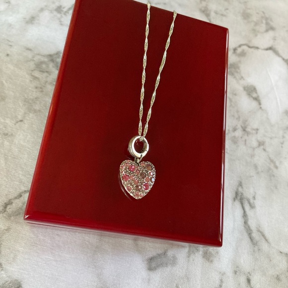 Fossil Pink crystals heart charm with chain 💖 - Picture 2 of 8